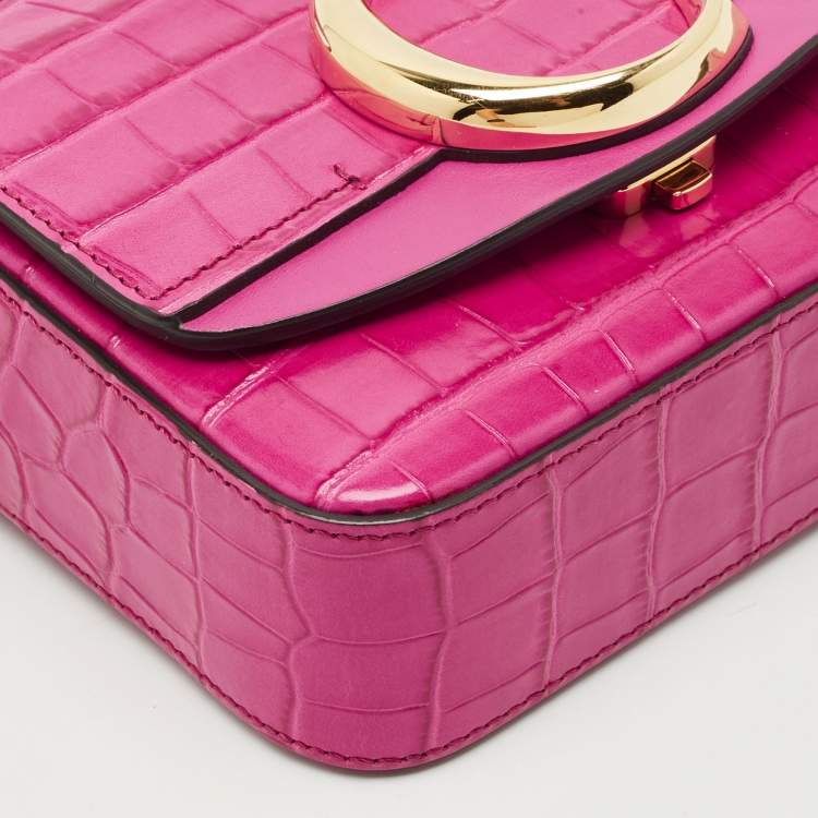 Pre Owned Chloé Pink Croc Embossed Leather Mini C Top Handle Bag