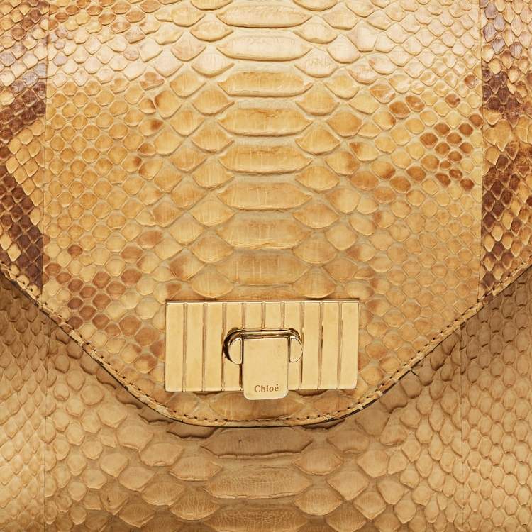 Pre Owned Chloe Beige Python Medium Sally Shoulder Bag