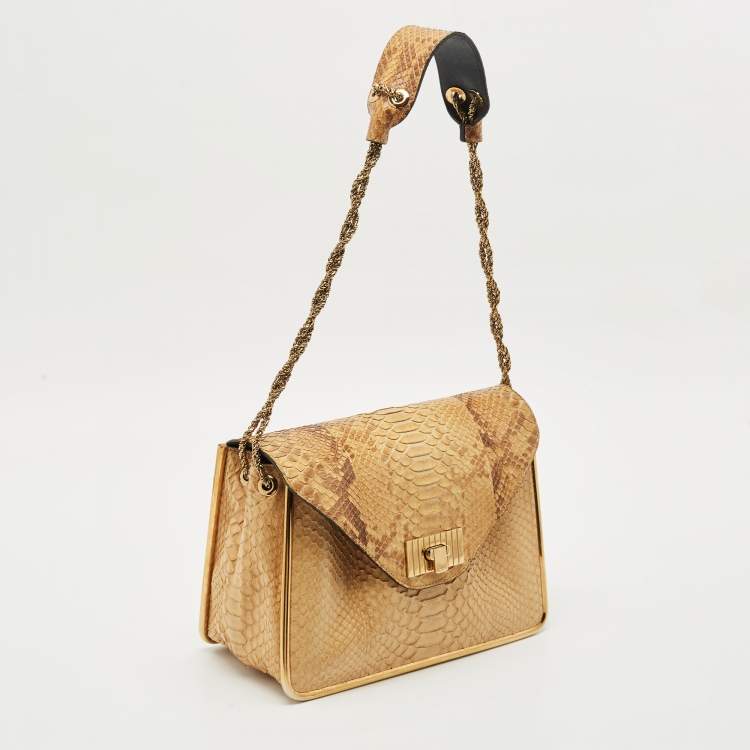 Pre Owned Chloe Beige Python Medium Sally Shoulder Bag