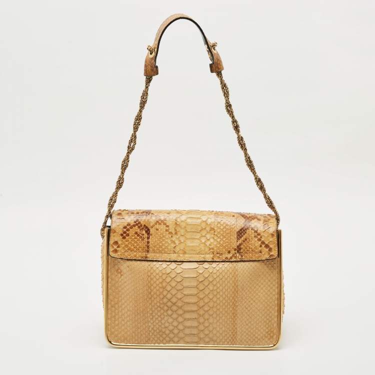 Pre Owned Chloe Beige Python Medium Sally Shoulder Bag