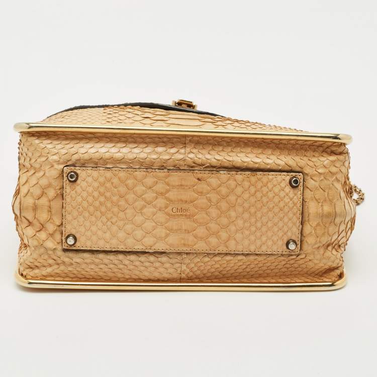 Pre Owned Chloe Beige Python Medium Sally Shoulder Bag