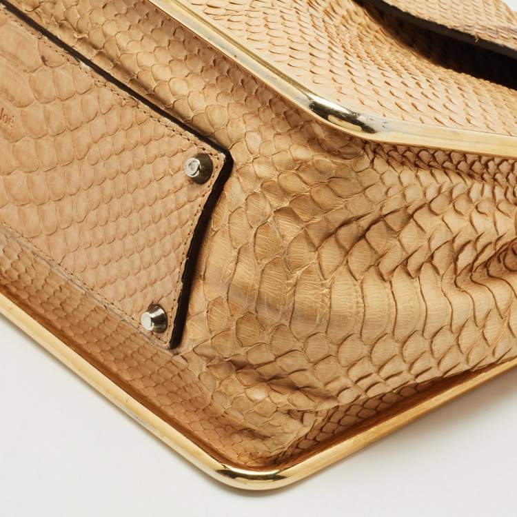 Pre Owned Chloe Beige Python Medium Sally Shoulder Bag