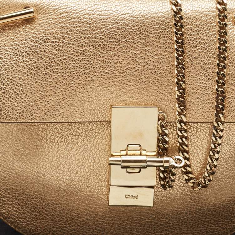 Pre Owned Chloe Gold Leather Small Drew Shoulder Bag