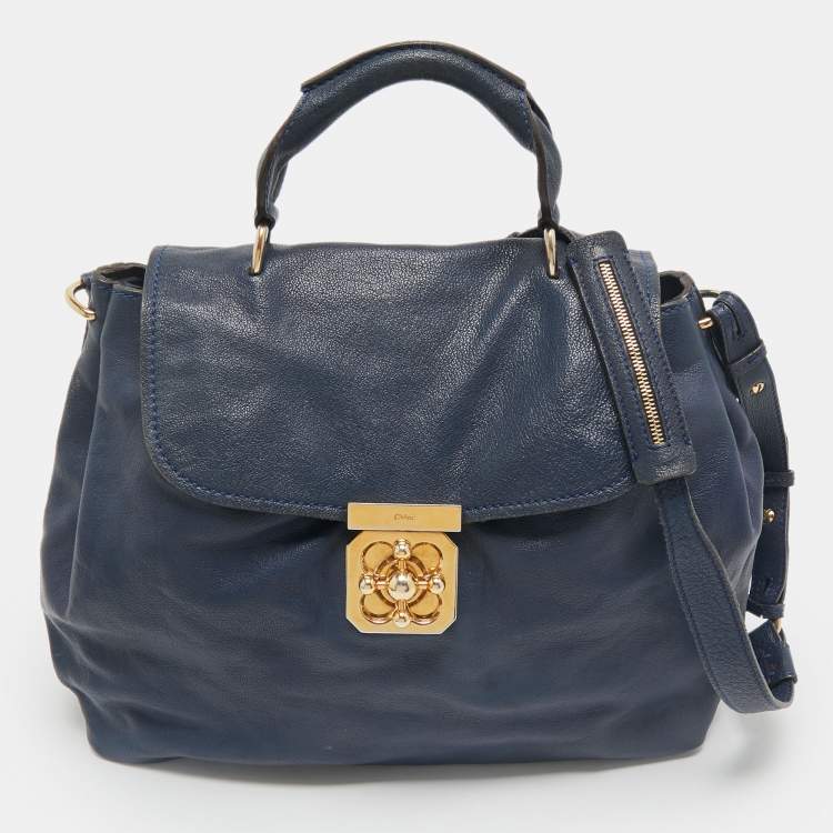 Pre Owned Chloe Navy Blue Leather Medium Elsie Top Handle Bag