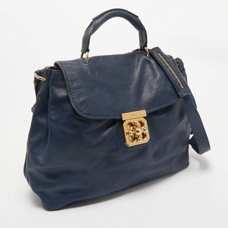 Pre Owned Chloe Navy Blue Leather Medium Elsie Top Handle Bag