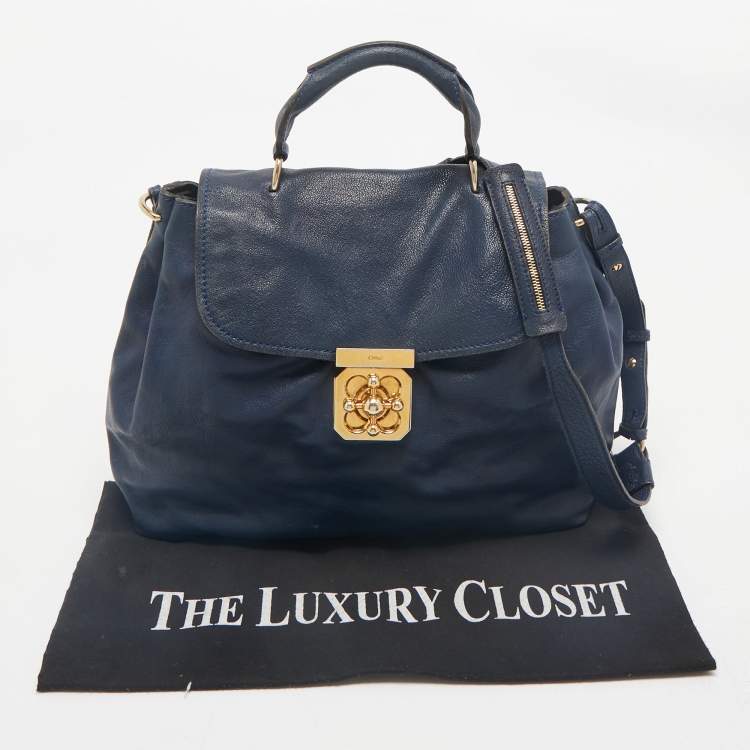 Pre Owned Chloe Navy Blue Leather Medium Elsie Top Handle Bag