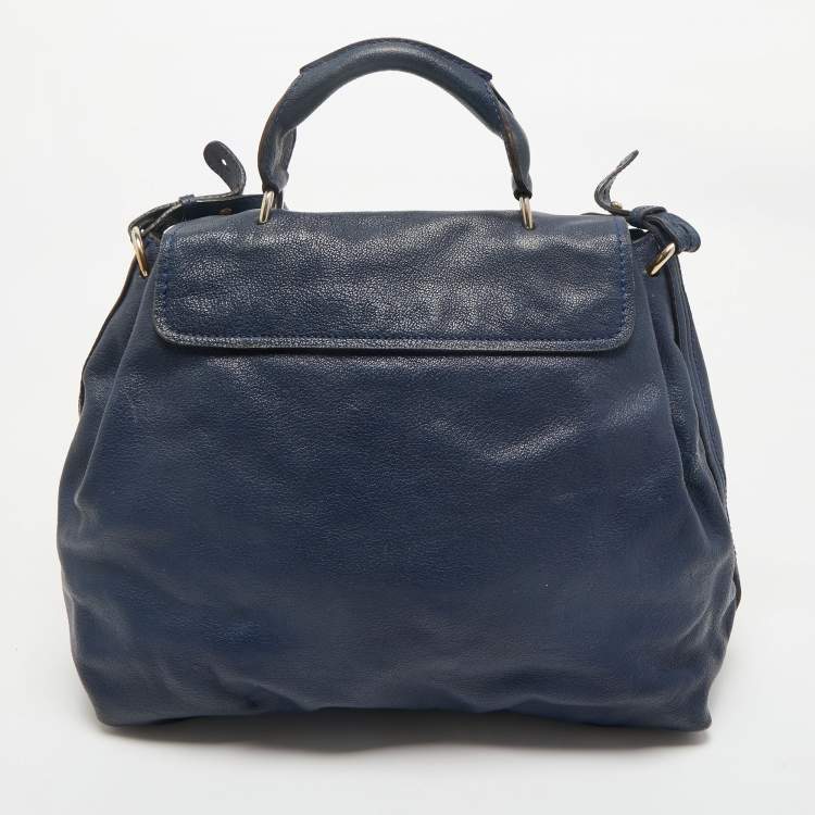 Pre Owned Chloe Navy Blue Leather Medium Elsie Top Handle Bag
