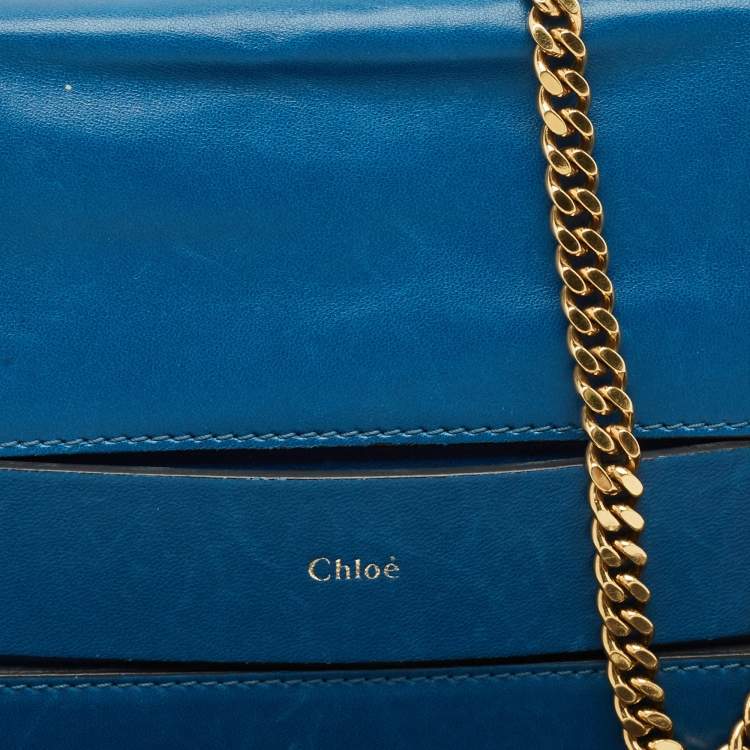 Pre Owned Chloe Blue Leather Elle Chain Clutch
