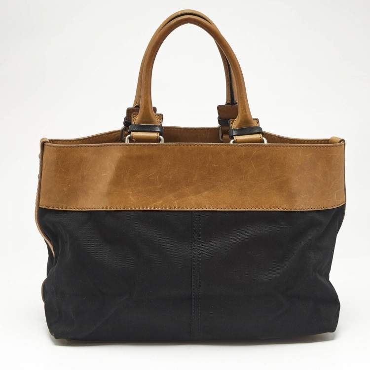Pre Owned Chloe Black/Brown Denim and Leather Vintage Tote