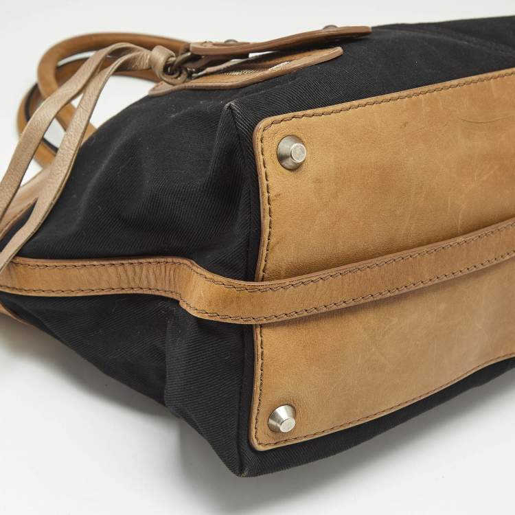 Pre Owned Chloe Black/Brown Denim and Leather Vintage Tote