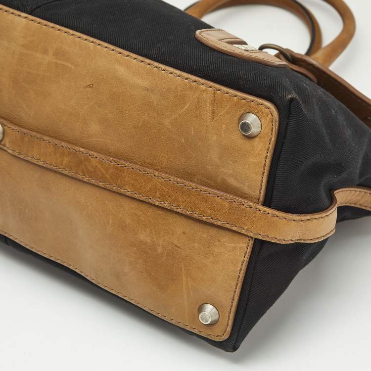 Pre Owned Chloe Black/Brown Denim and Leather Vintage Tote