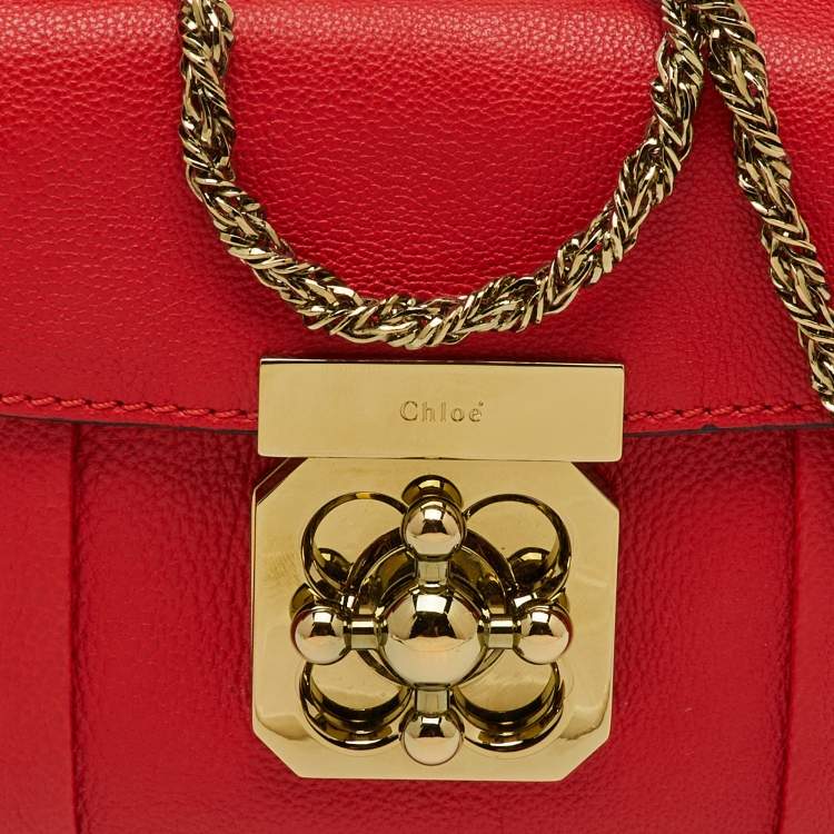Pre Owned Chloe Red Leather Mini Elsie Crossbody Bag