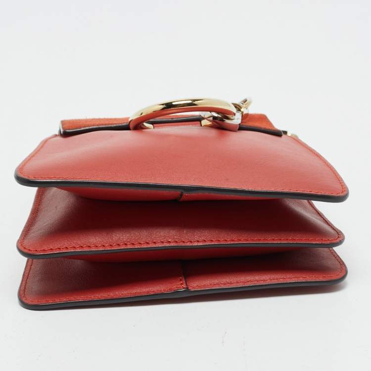 Pre Owned Chloe Brick Leather and Suede Mini Faye Crossbody Bag