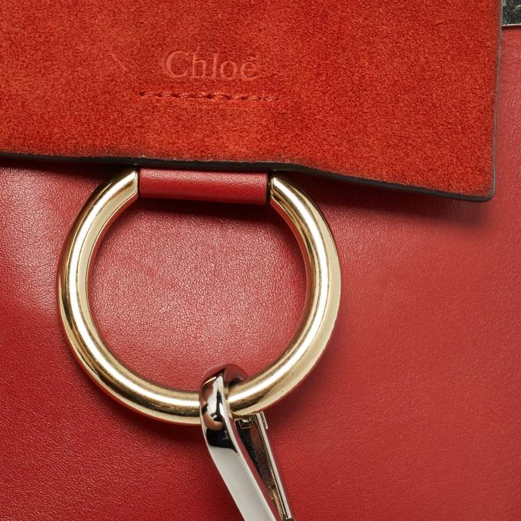 Pre Owned Chloe Brick Leather and Suede Mini Faye Crossbody Bag