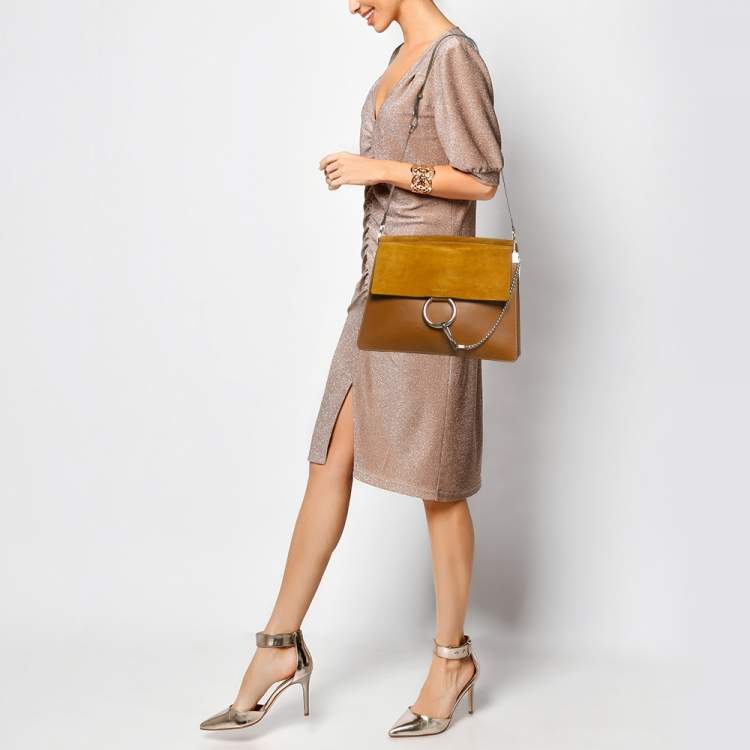 Pre Owned Chloe Tan/Mustard Leather and Suede Faye Medium Shoulder Bag
