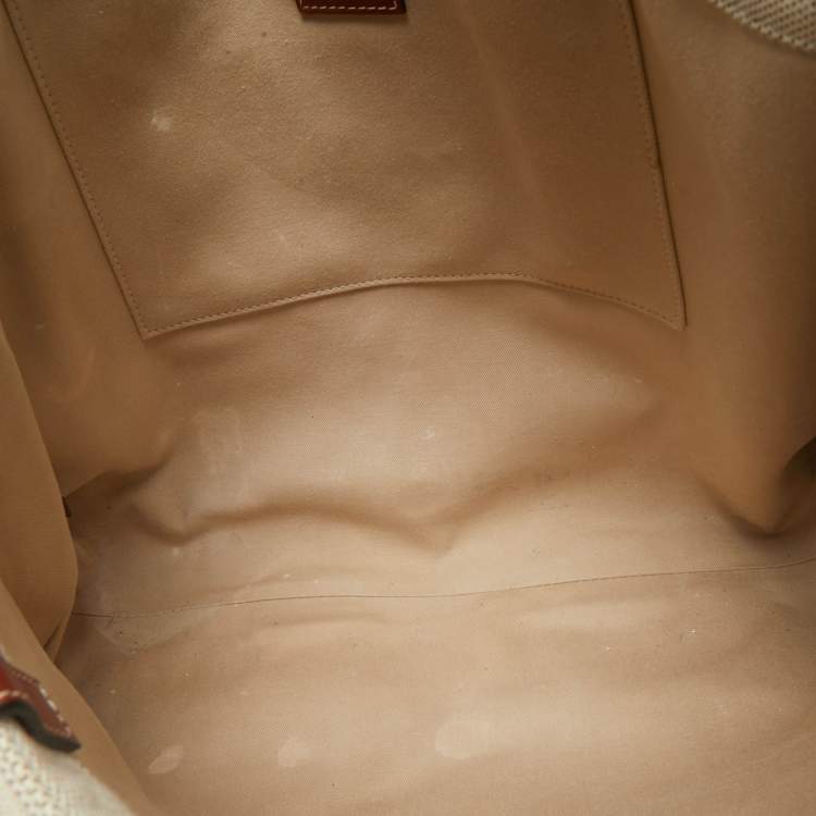 Pre Owned Chloé Beige/Brown Canvas and Leather Large Woody Tote