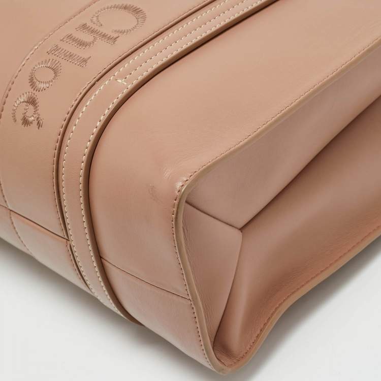 Pre Owned Chloe Dark Beige Leather Medium Woody Tote