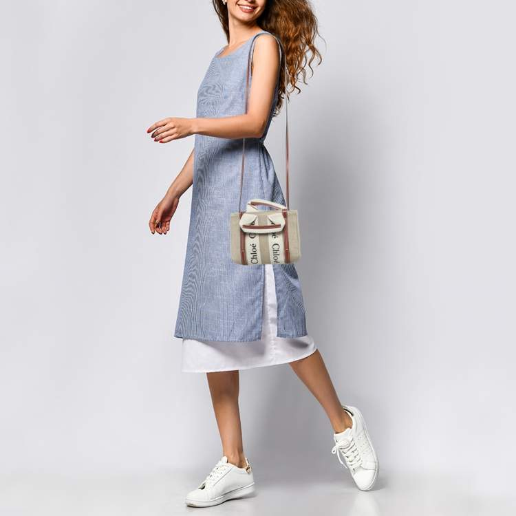 Pre Owned Chloe Brown/Beige Canvas and Leather Mini Woody Tote