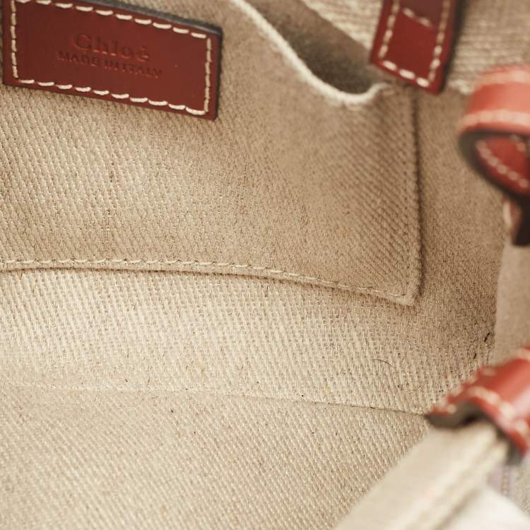 Pre Owned Chloe Brown/Beige Canvas and Leather Mini Woody Tote