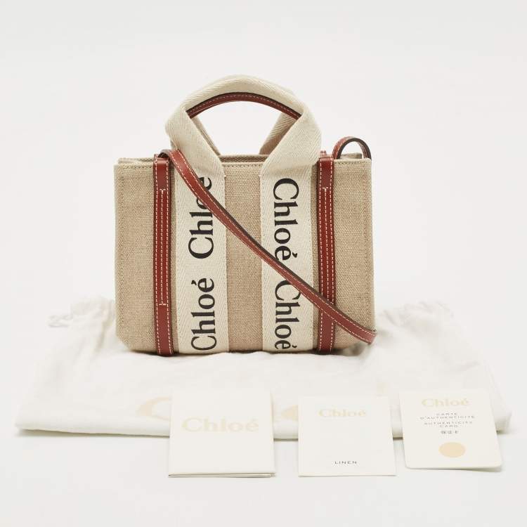 Pre Owned Chloe Brown/Beige Canvas and Leather Mini Woody Tote