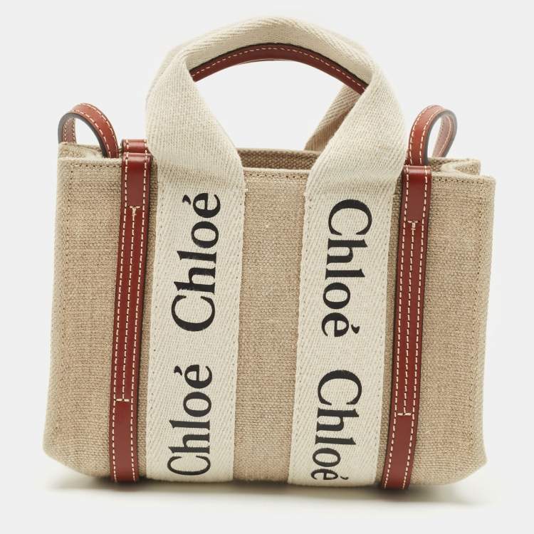 Pre Owned Chloe Brown/Beige Canvas and Leather Mini Woody Tote