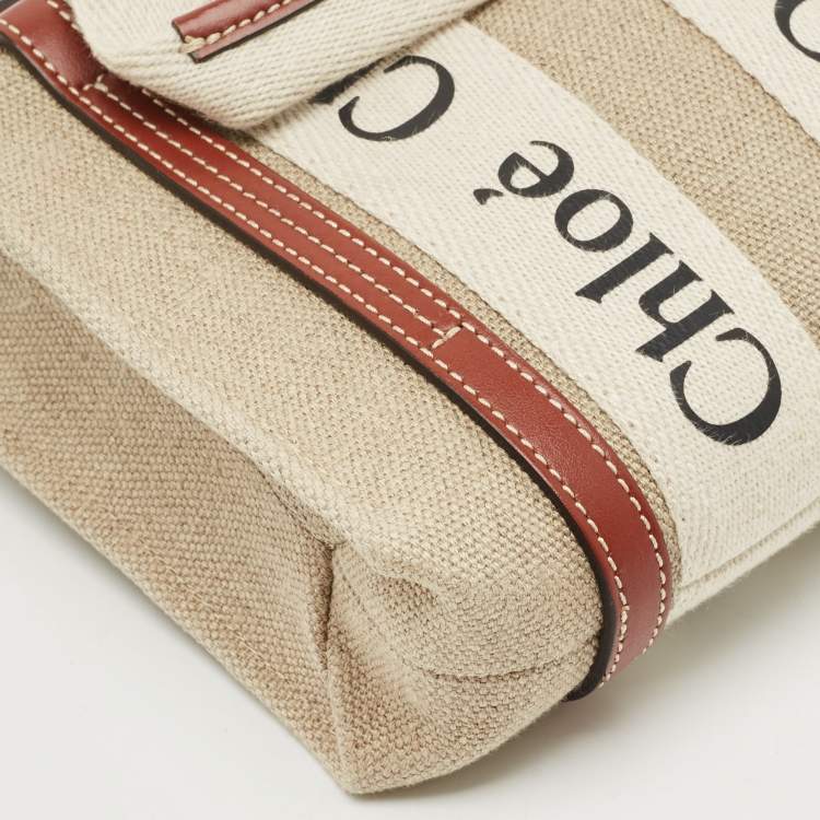 Pre Owned Chloe Brown/Beige Canvas and Leather Mini Woody Tote