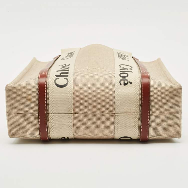 مملوكة مسبقًا Chloe Beige/Brown Canvas Medium Woody Tote