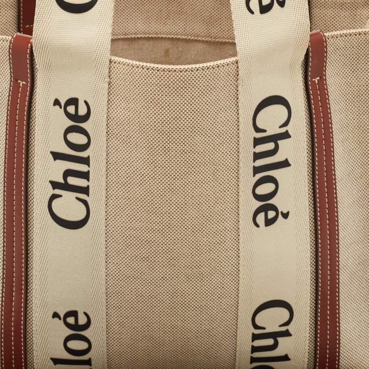 مملوكة مسبقًا Chloe Beige/Brown Canvas Medium Woody Tote
