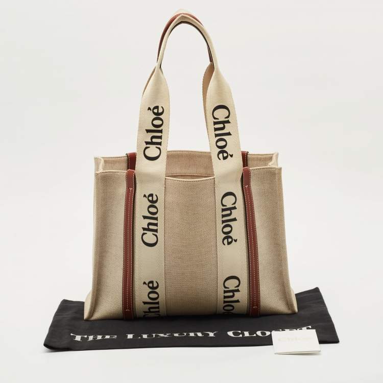 مملوكة مسبقًا Chloe Beige/Brown Canvas Medium Woody Tote