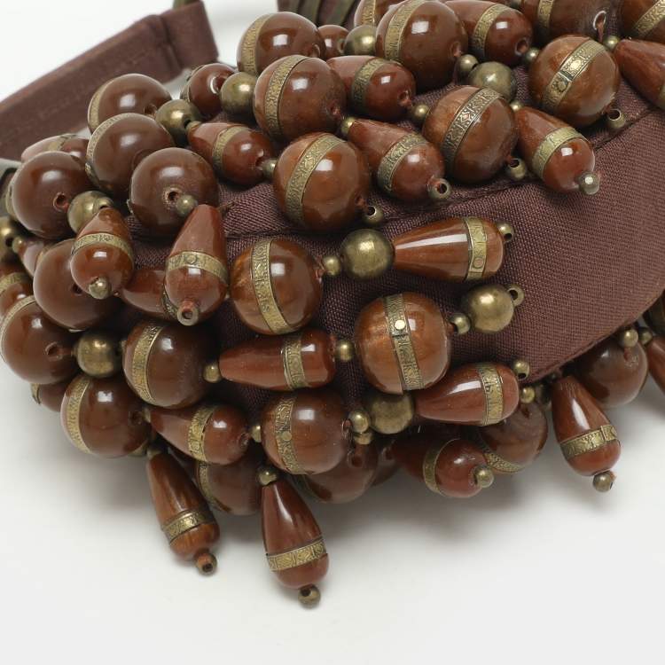 Pre Owned Chloe Brown Canvas Beads Embellished Hobo