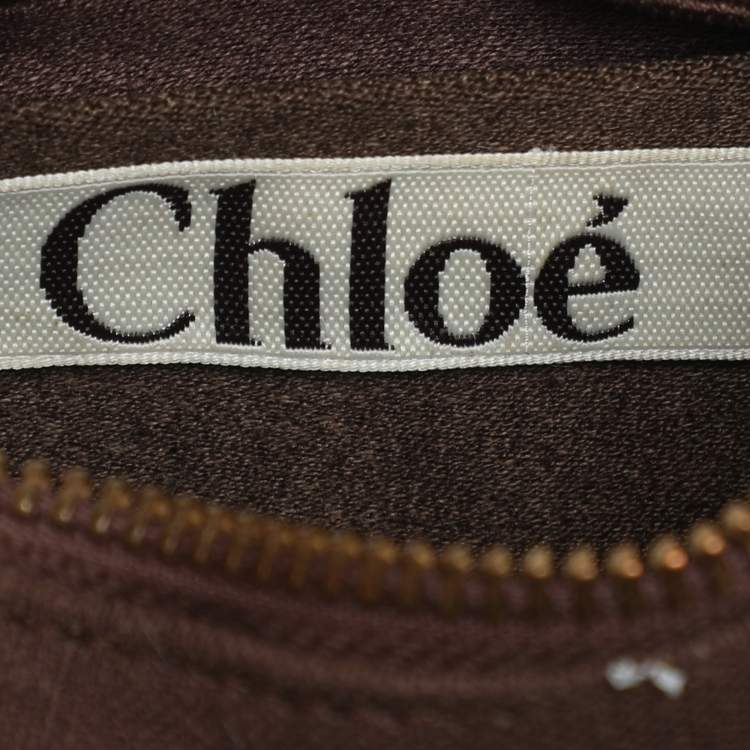 Pre Owned Chloe Brown Canvas Beads Embellished Hobo