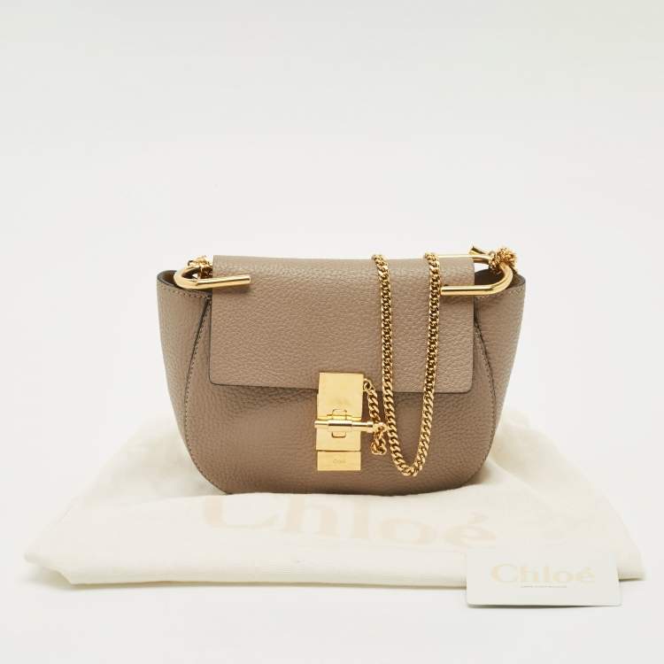 Pre Owned Chloe Taupe Grey Leather Small Drew Shoulder Bag