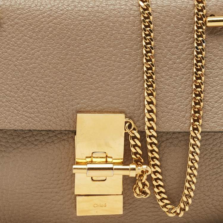 Pre Owned Chloe Taupe Grey Leather Small Drew Shoulder Bag