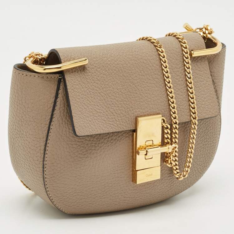 Pre Owned Chloe Taupe Grey Leather Small Drew Shoulder Bag