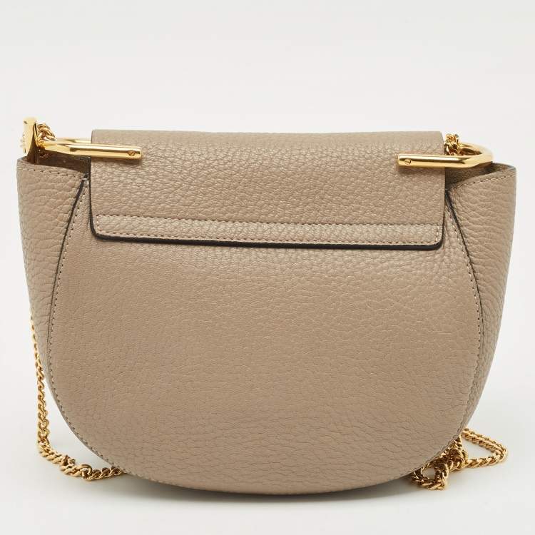Pre Owned Chloe Taupe Grey Leather Small Drew Shoulder Bag
