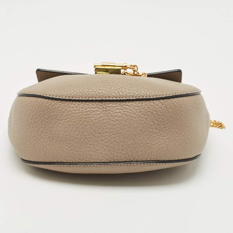 Pre Owned Chloe Taupe Grey Leather Small Drew Shoulder Bag