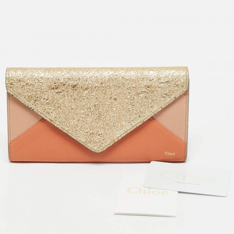 Pre Owned Chloe Tricolor Crinkled and Leather Envelope Flap Continental Wallet