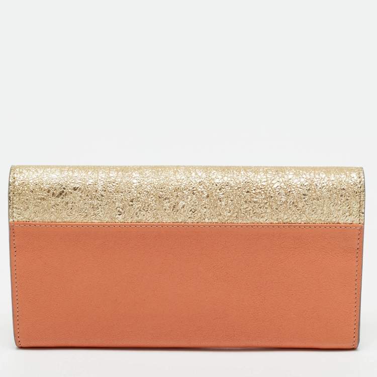 Pre Owned Chloe Tricolor Crinkled and Leather Envelope Flap Continental Wallet