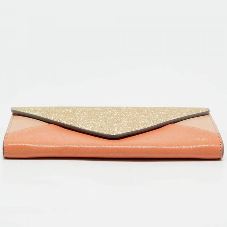 Pre Owned Chloe Tricolor Crinkled and Leather Envelope Flap Continental Wallet