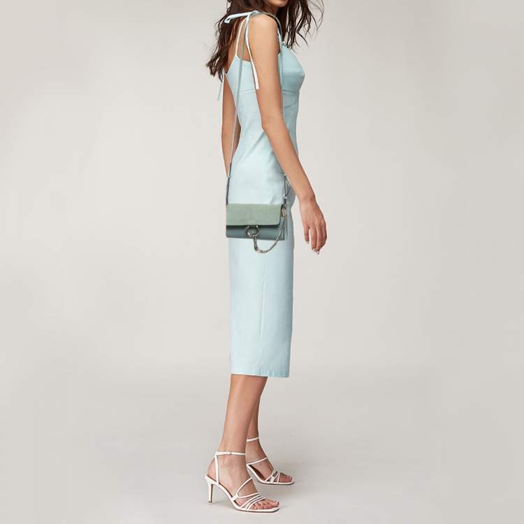 Pre Owned Chloe Light Blue Leather and Suede Mini Faye Shoulder Bag
