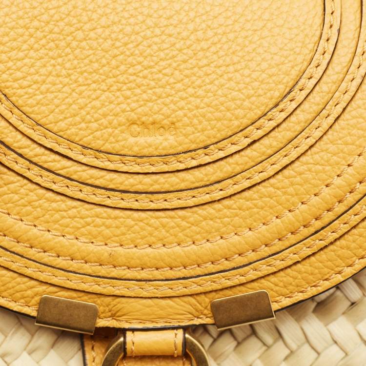 Pre Owned Chloé Mustard/Beige Woven Raffia and Leather Marcie Basket Bag