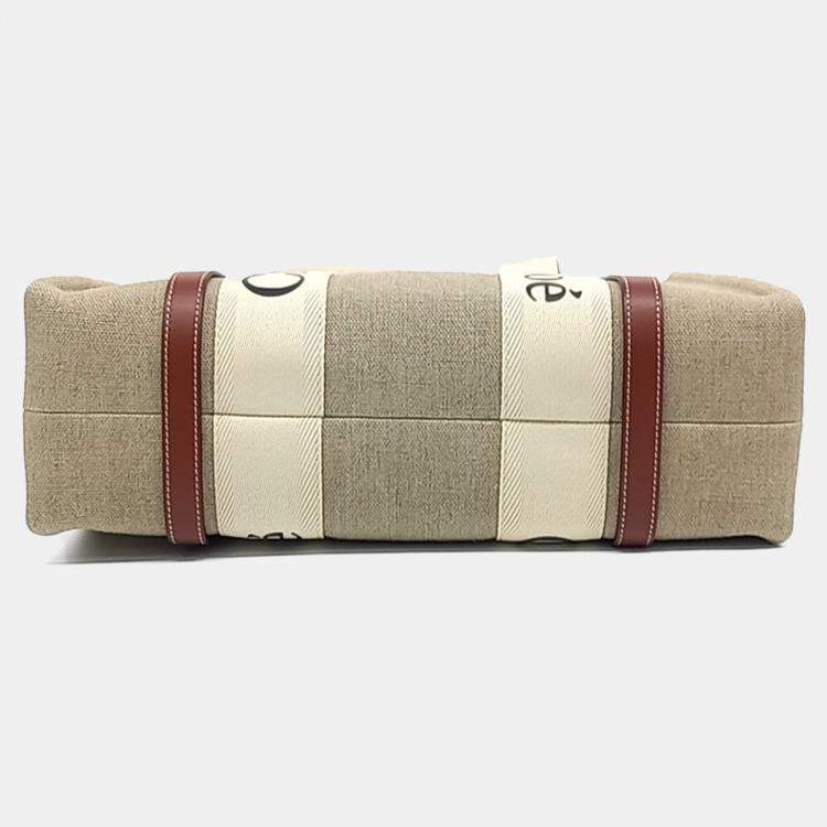 Pre Owned Chloe Beige Brown Fabric Woody Bag Medium