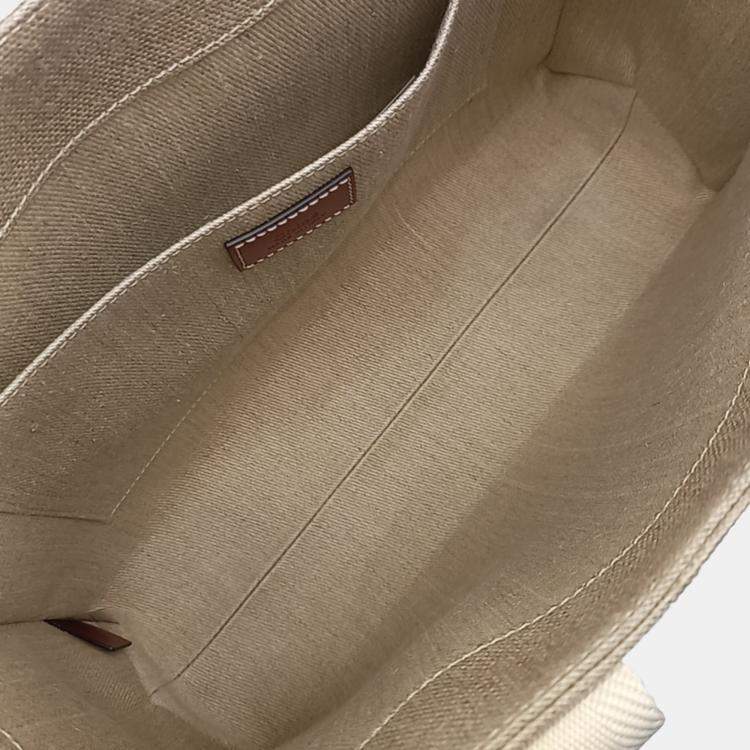 Pre Owned Chloe Beige Brown Fabric Woody Bag Medium