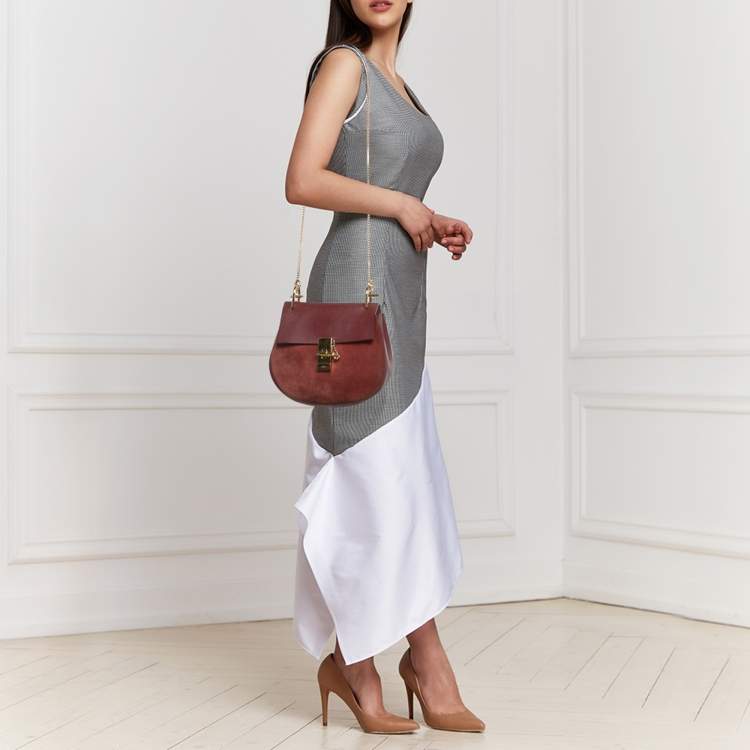 Pre Owned Chloe Burgundy Leather and Suede Medium Drew Shoulder Bag