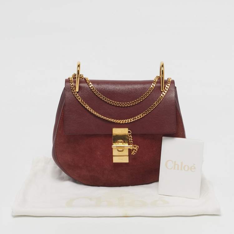 Pre Owned Chloe Burgundy Leather and Suede Medium Drew Shoulder Bag