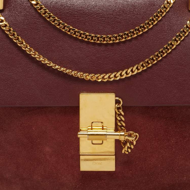 Pre Owned Chloe Burgundy Leather and Suede Medium Drew Shoulder Bag