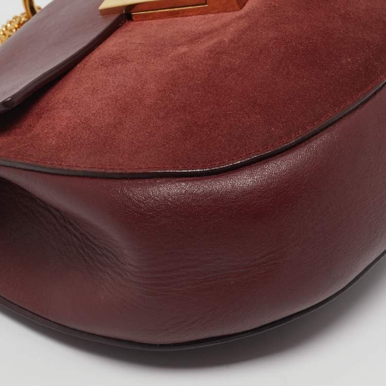 Pre Owned Chloe Burgundy Leather and Suede Medium Drew Shoulder Bag