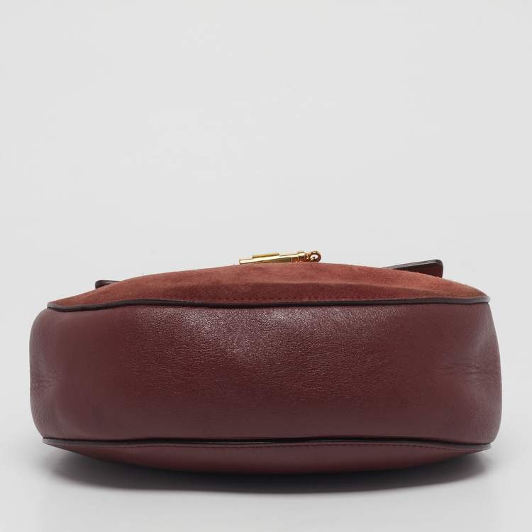 Pre Owned Chloe Burgundy Leather and Suede Medium Drew Shoulder Bag