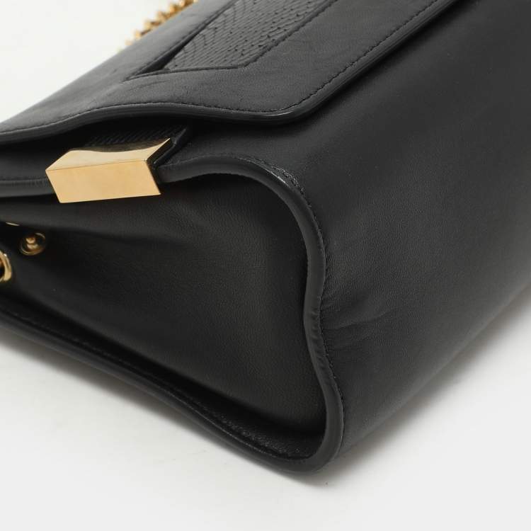Pre Owned Chloe Black Leather and Python Trim Elle Chain Clutch