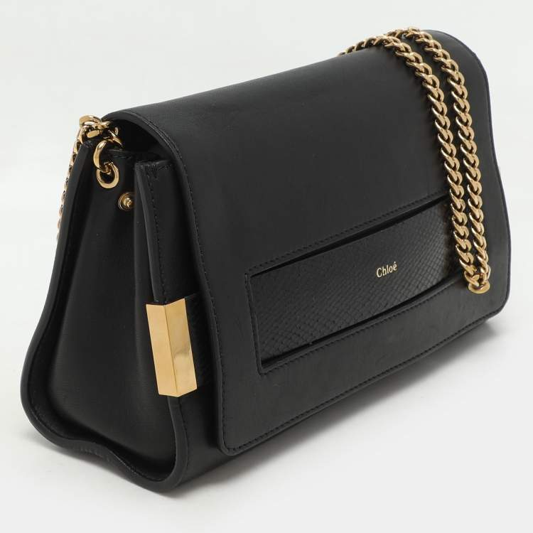 Pre Owned Chloe Black Leather and Python Trim Elle Chain Clutch